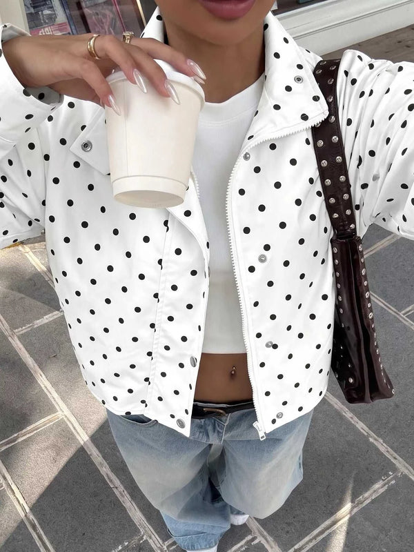 Polka Dot Zip Up Cropped Jacket 100100822180695 55 Affordable Fashion Under $100 Jerry's Apparel 
