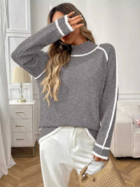 Contrast Trim Turtleneck Long Sleeve Sweater 100100412481042 50 Seasonal Fashion Collections Jerry's Apparel 