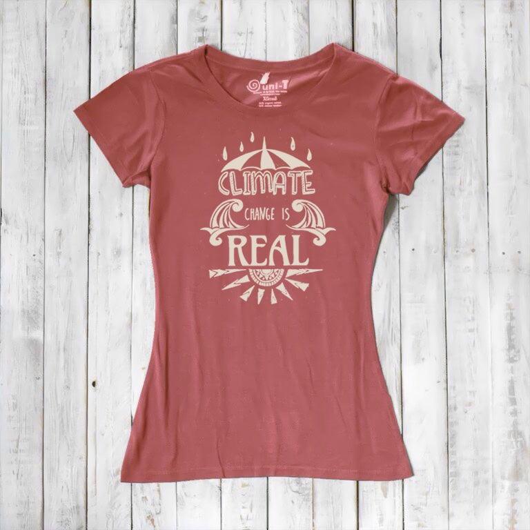 Uni-T Women's Bamboo Climate Change Awareness T-Shirt – Environmental Statement Graphic Tee "Climate Change is Real"