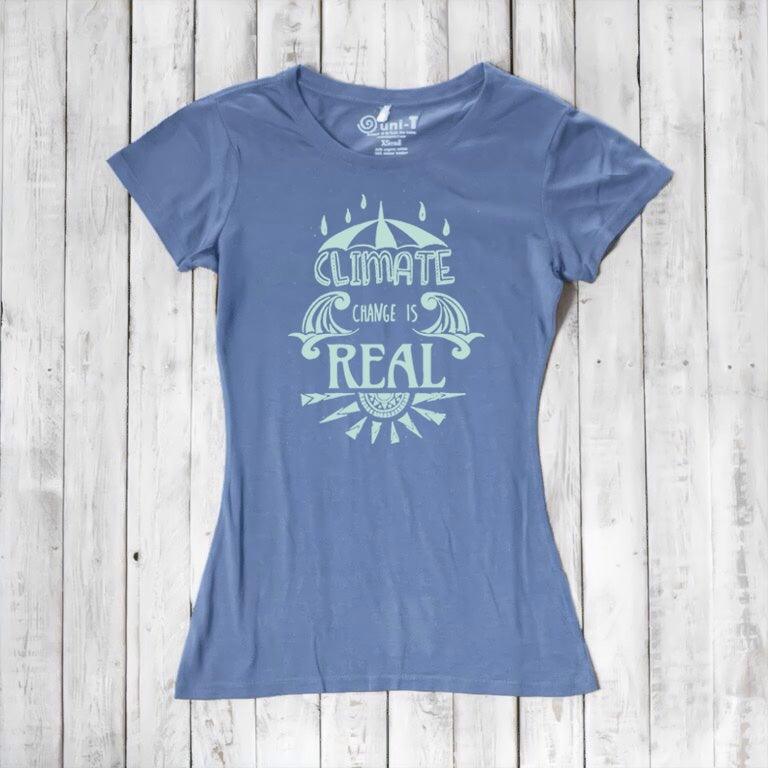 Uni-T Women's Bamboo Climate Change Awareness T-Shirt – Environmental Statement Graphic Tee "Climate Change is Real"