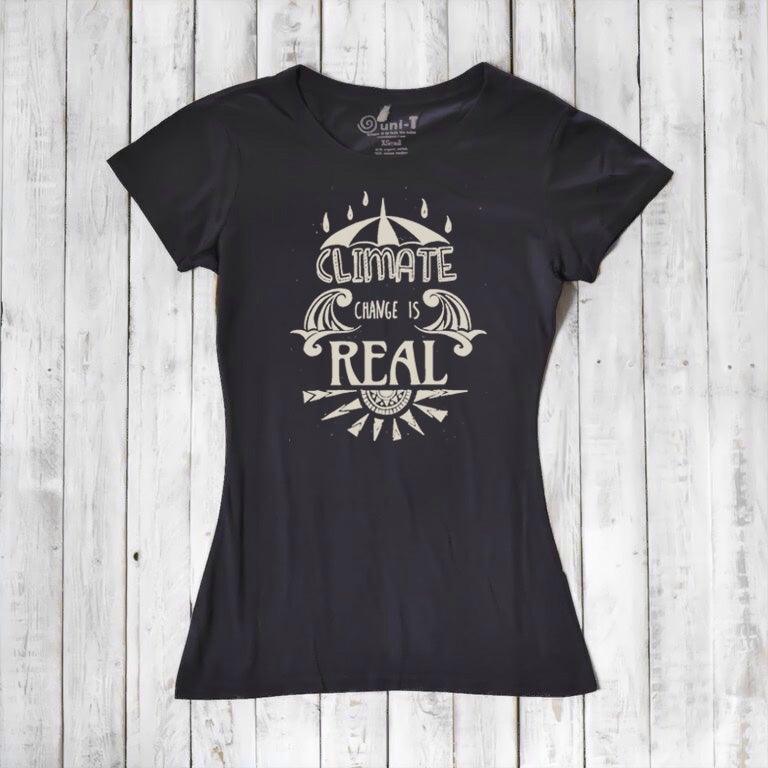 Uni-T Women's Bamboo Climate Change Awareness T-Shirt – Environmental Statement Graphic Tee "Climate Change is Real"