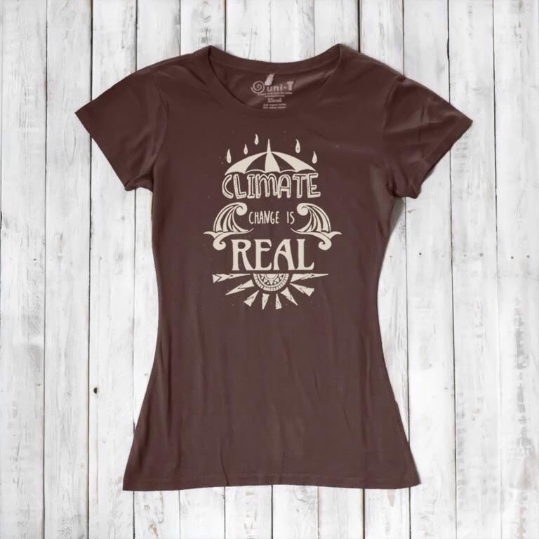 Uni-T Women's Bamboo Climate Change Awareness T-Shirt – Environmental Statement Graphic Tee "Climate Change is Real"