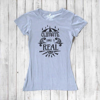 Uni-T Women's Bamboo Climate Change Awareness T-Shirt – Environmental Statement Graphic Tee "Climate Change is Real"