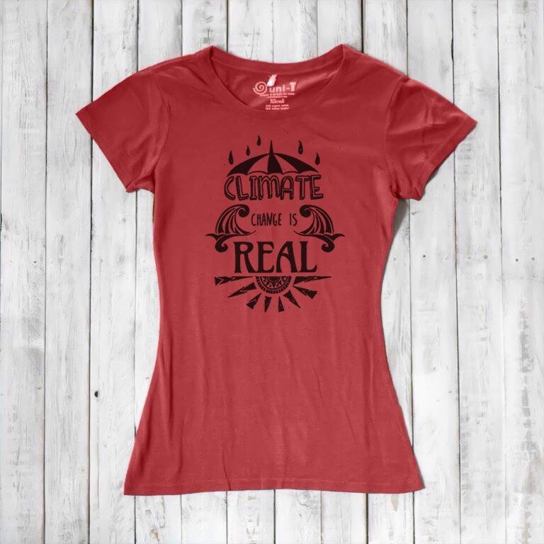 Uni-T Women's Bamboo Climate Change Awareness T-Shirt – Environmental Statement Graphic Tee "Climate Change is Real"
