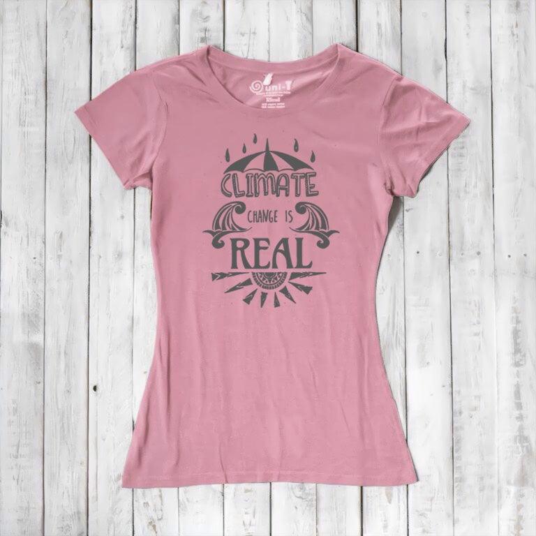 Uni-T Women's Bamboo Climate Change Awareness T-Shirt – Environmental Statement Graphic Tee "Climate Change is Real"