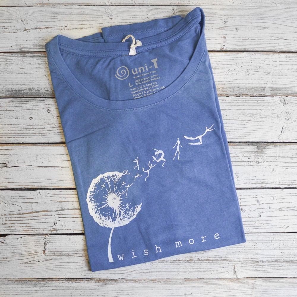 Uni-T Women’s Bamboo Dandelion T-Shirt – Inspirational Graphic Tee “Wish More”