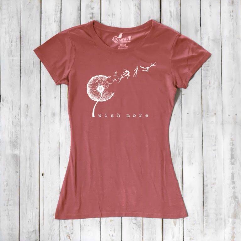Uni-T Women’s Bamboo Dandelion T-Shirt – Inspirational Graphic Tee “Wish More”