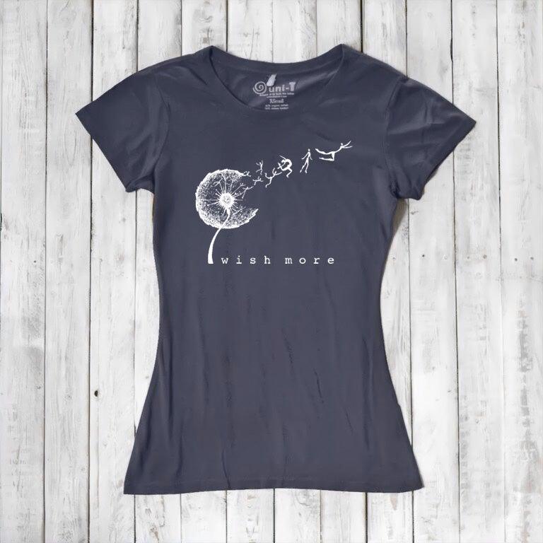 Uni-T Women’s Bamboo Dandelion T-Shirt – Inspirational Graphic Tee “Wish More”