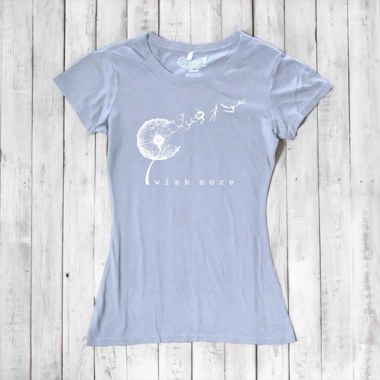 Uni-T Women’s Bamboo Dandelion T-Shirt – Inspirational Graphic Tee “Wish More”