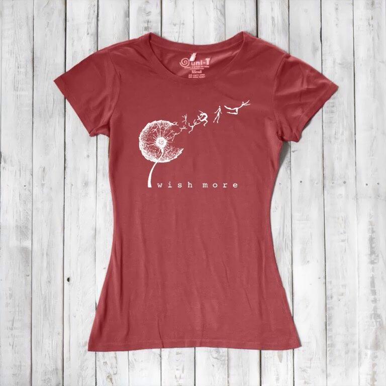 Uni-T Women’s Bamboo Dandelion T-Shirt – Inspirational Graphic Tee “Wish More”