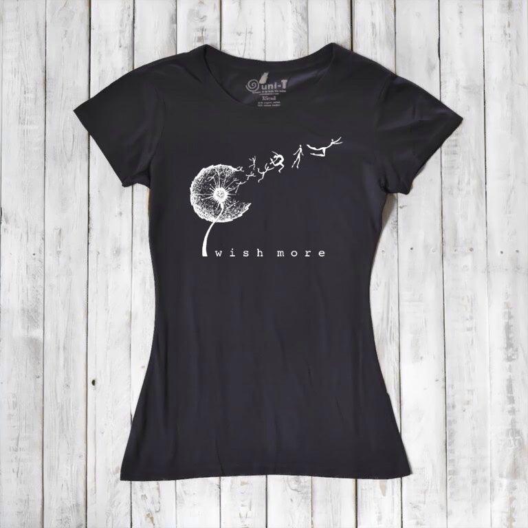 Uni-T Women’s Bamboo Dandelion T-Shirt – Inspirational Graphic Tee “Wish More”