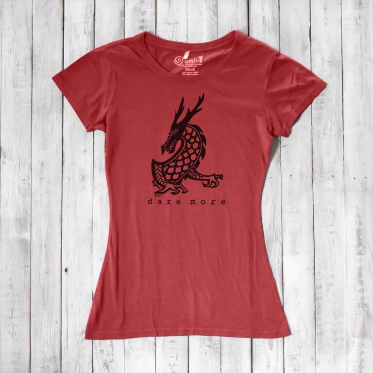 Uni-T Women's Bamboo Dragon T-Shirt – Dragon Graphic Tee "Dare More"