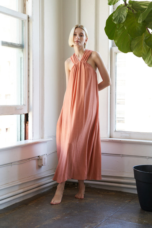 HAPPY TO BE HERE WOVEN MIDI DRESS