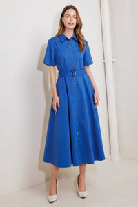LUXE LIVING BLUE WOVEN MIDI DRESS