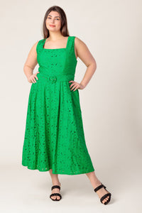 DAFFODILS & DAYDREAMS WOVEN LACE MIDI DRESS