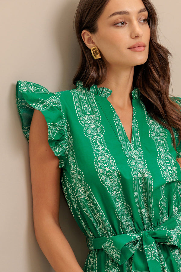 TROPICAL TWIRL WOVEN MIDI DRESS