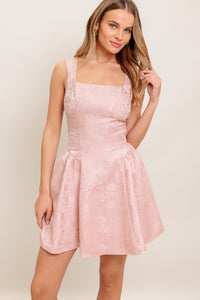 SWEET BLOOM WOVEN JACQUARD SATIN MINI DRESS