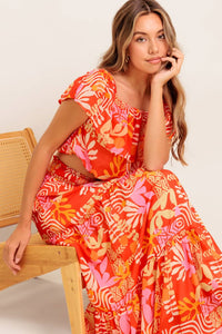 FAINT SUNBEAM RED WOVEN TOP AND SKIRT SET