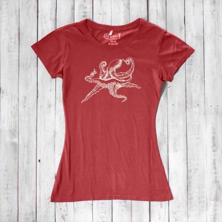 Uni-T Women’s Bamboo Octopus Graphic Tee – Ocean Creature Shirt