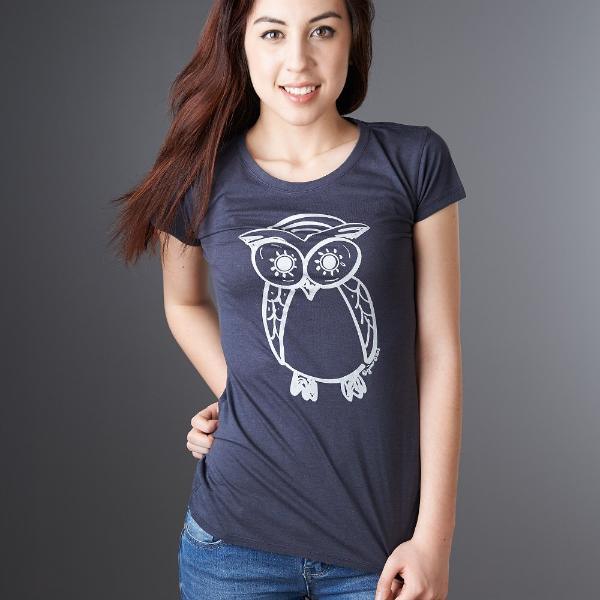 Uni-T Women's Bamboo Owl Graphic Tee – Eco-Friendly Wildlife Top