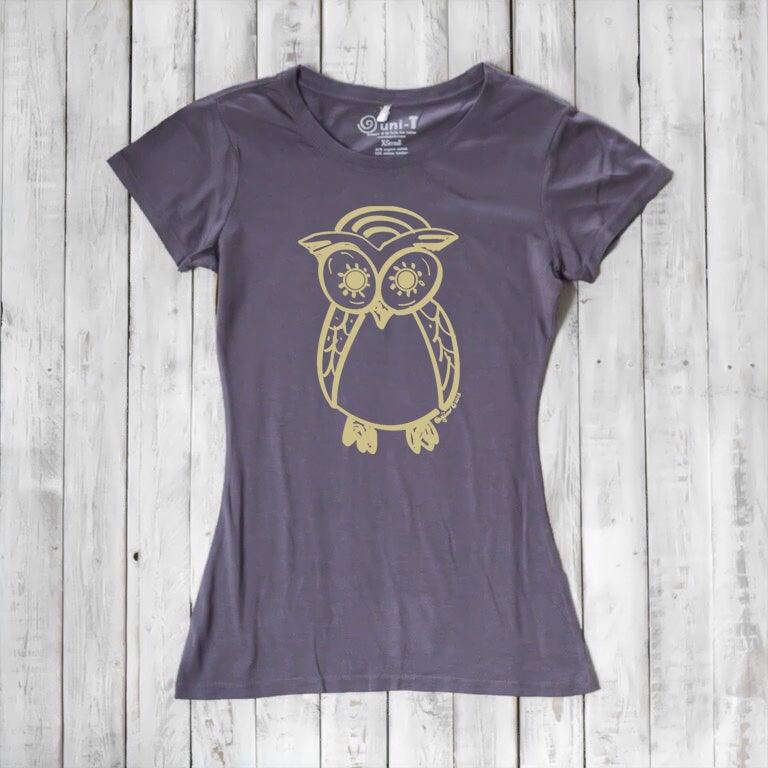 Uni-T Women's Bamboo Owl Graphic Tee – Eco-Friendly Wildlife Top