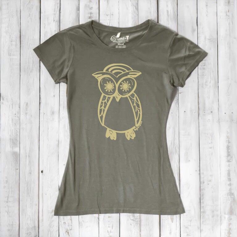 Uni-T Women's Bamboo Owl Graphic Tee – Eco-Friendly Wildlife Top