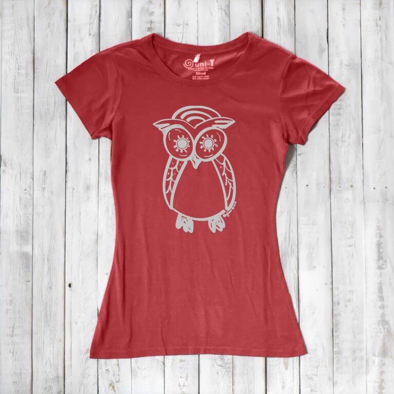 Uni-T Women's Bamboo Owl Graphic Tee – Eco-Friendly Wildlife Top