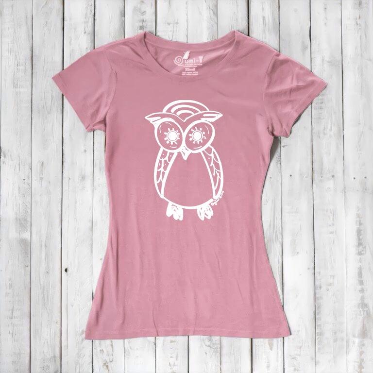 Uni-T Women's Bamboo Owl Graphic Tee – Eco-Friendly Wildlife Top