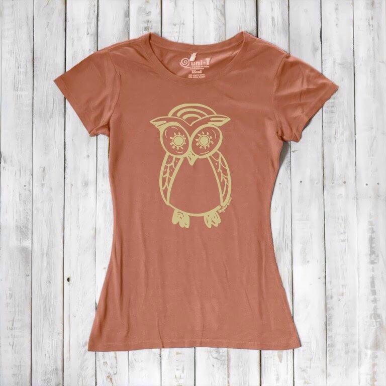 Uni-T Women's Bamboo Owl Graphic Tee – Eco-Friendly Wildlife Top