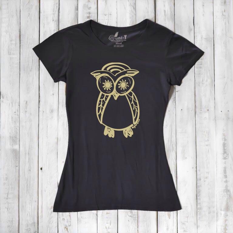 Uni-T Women's Bamboo Owl Graphic Tee – Eco-Friendly Wildlife Top