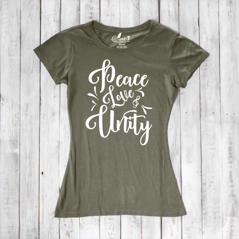 Uni-T Women's Bamboo Organic Cotton T-Shirt – Peace Love Unity Graphic Tee