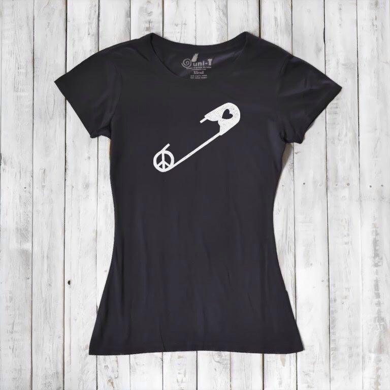 Uni-T Women’s Bamboo Peace & Love T-Shirt – Solidarity Graphic Tee “Safety Pin”