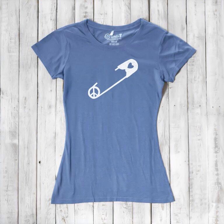 Uni-T Women’s Bamboo Peace & Love T-Shirt – Solidarity Graphic Tee “Safety Pin”