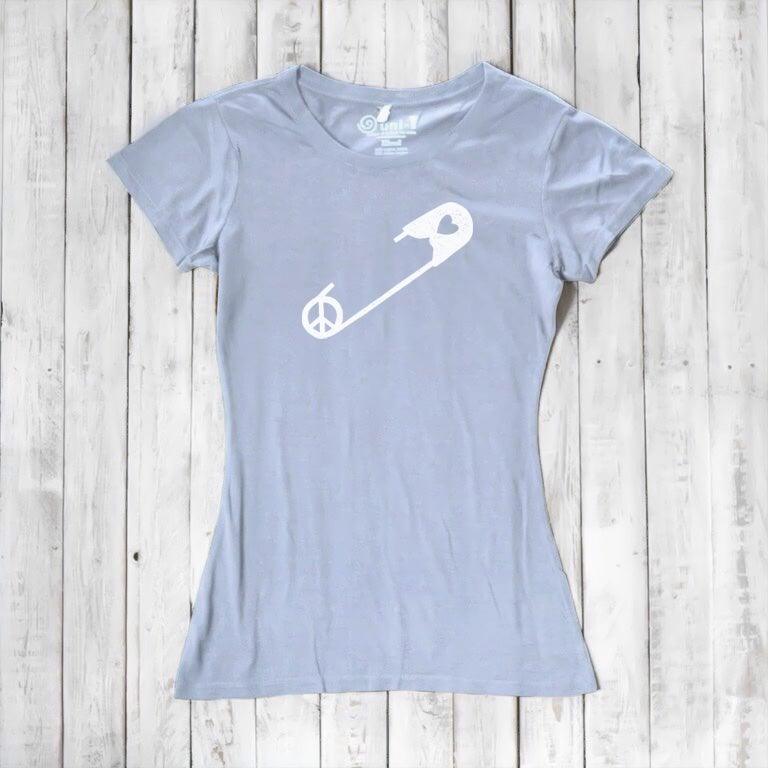 Uni-T Women’s Bamboo Peace & Love T-Shirt – Solidarity Graphic Tee “Safety Pin”