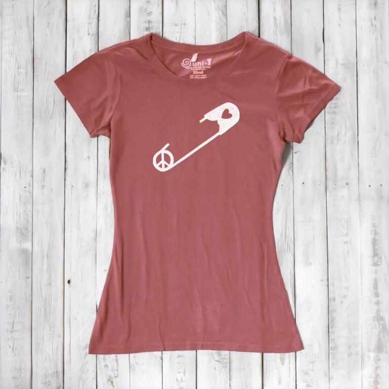 Uni-T Women’s Bamboo Peace & Love T-Shirt – Solidarity Graphic Tee “Safety Pin”
