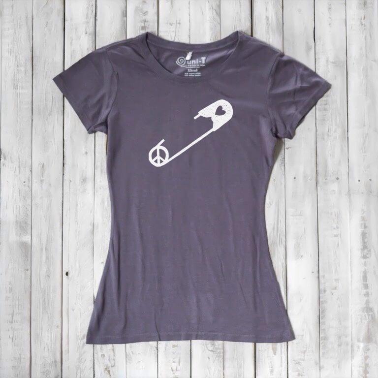 Uni-T Women’s Bamboo Peace & Love T-Shirt – Solidarity Graphic Tee “Safety Pin”