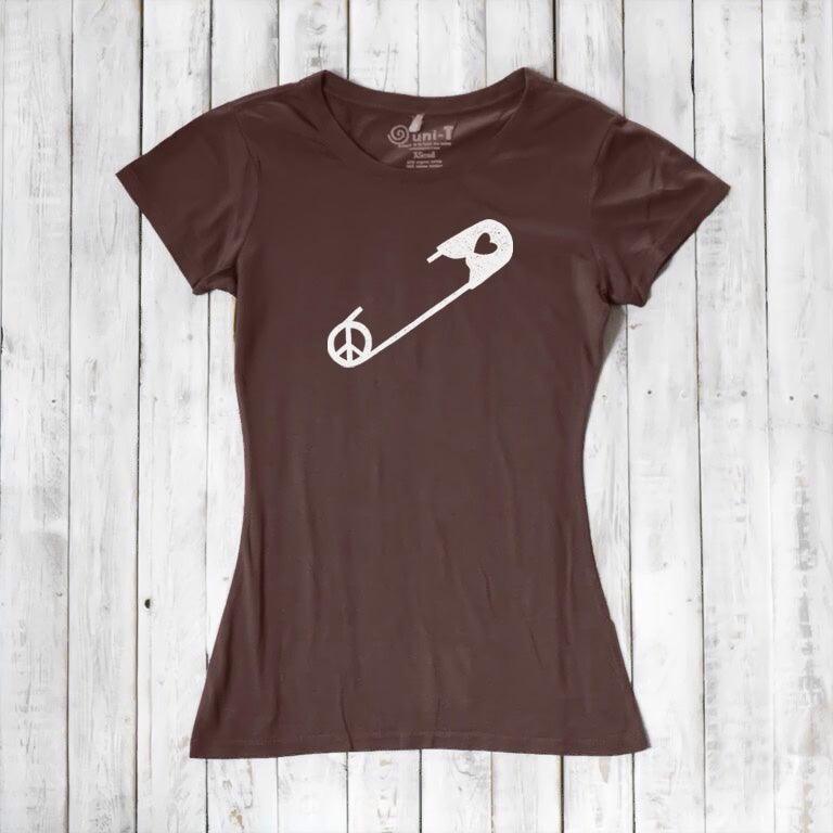 Uni-T Women’s Bamboo Peace & Love T-Shirt – Solidarity Graphic Tee “Safety Pin”
