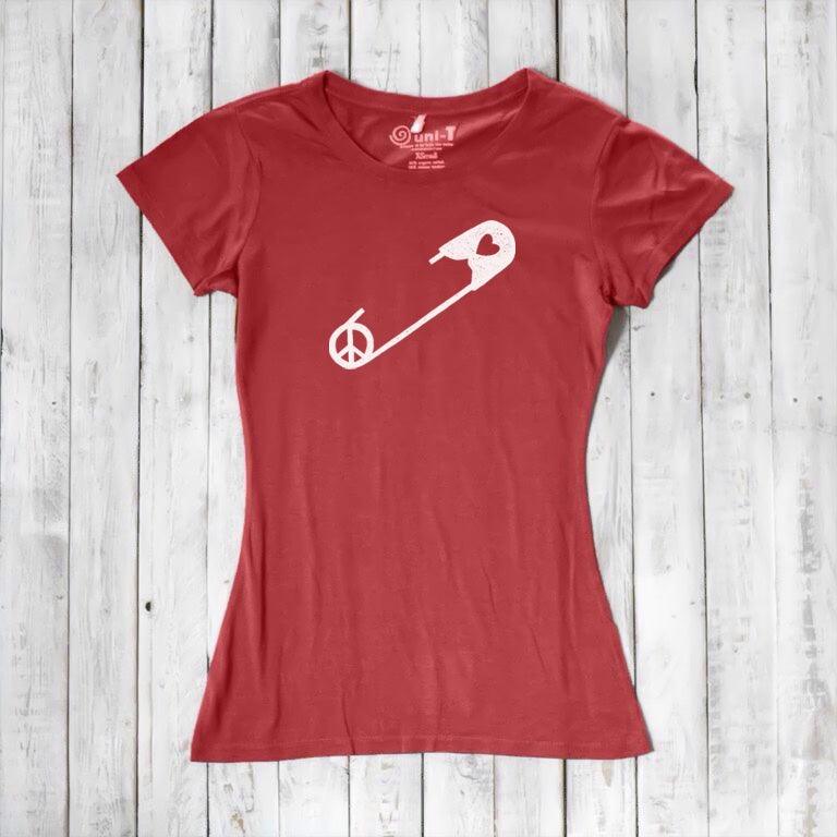 Uni-T Women’s Bamboo Peace & Love T-Shirt – Solidarity Graphic Tee “Safety Pin”