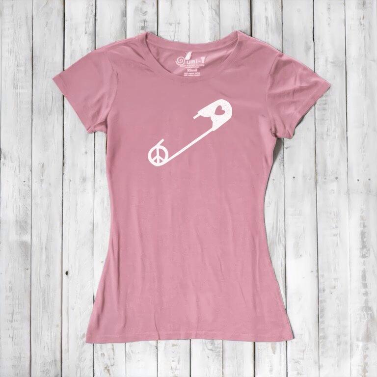 Uni-T Women’s Bamboo Peace & Love T-Shirt – Solidarity Graphic Tee “Safety Pin”