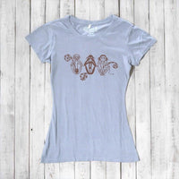 Uni-T Women's Bamboo Three Wise Monkeys Graphic Tee – Artistic Eco-Friendly Shirt "See No Evil Hear No Evil Speak No Evil"