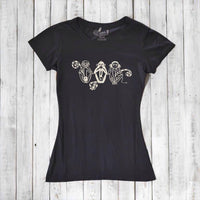 Uni-T Women's Bamboo Three Wise Monkeys Graphic Tee – Artistic Eco-Friendly Shirt "See No Evil Hear No Evil Speak No Evil"