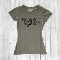 Uni-T Women's Bamboo Three Wise Monkeys Graphic Tee – Artistic Eco-Friendly Shirt "See No Evil Hear No Evil Speak No Evil"