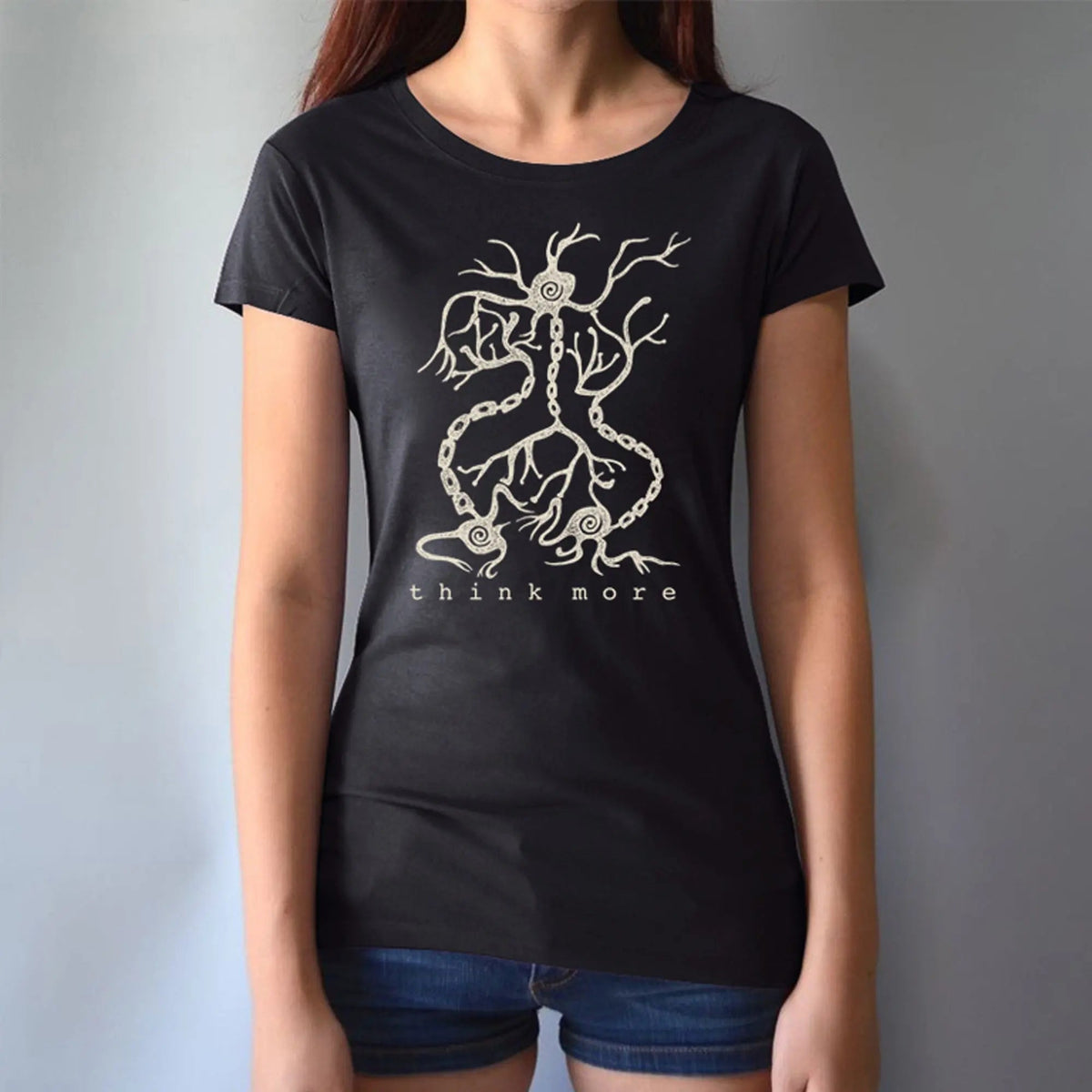 Uni-T Bamboo Neuron Graphic Tee – Women’s Science Shirt “Think More”