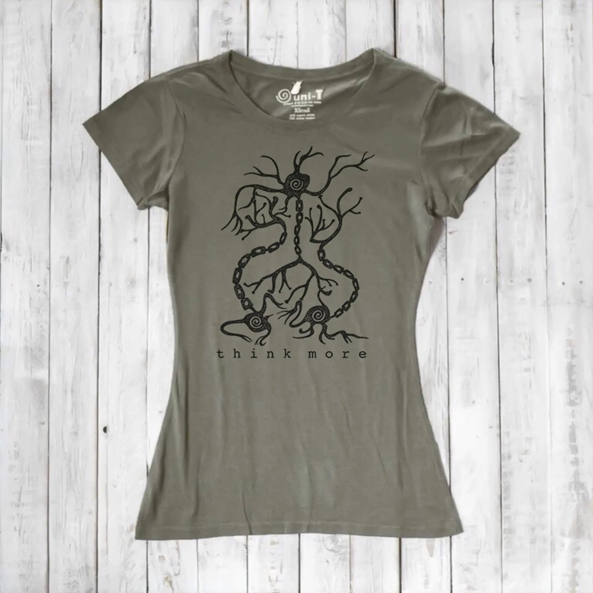 Uni-T Bamboo Neuron Graphic Tee – Women’s Science Shirt “Think More”