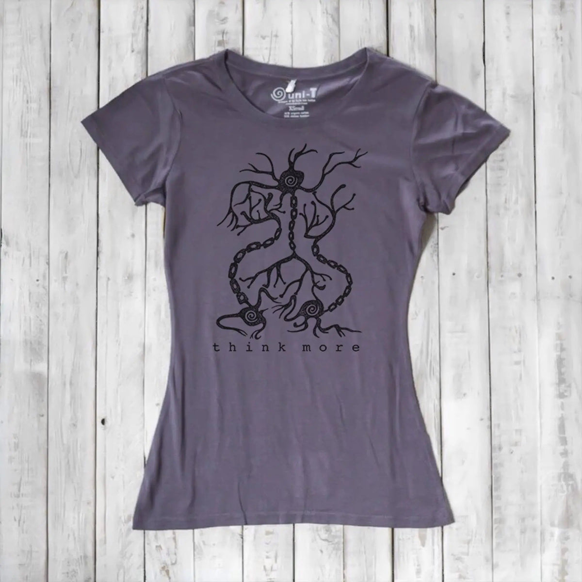 Uni-T Bamboo Neuron Graphic Tee – Women’s Science Shirt “Think More”