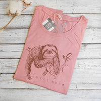 Uni-T Women’s Bamboo Organic Cotton Sloth Graphic Tee – Sustainable Shirt “Chill More.”