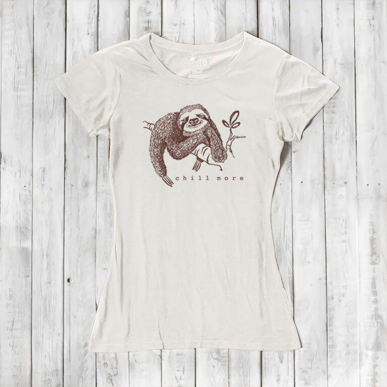 Uni-T Women’s Bamboo Organic Cotton Sloth Graphic Tee – Sustainable Shirt “Chill More.”