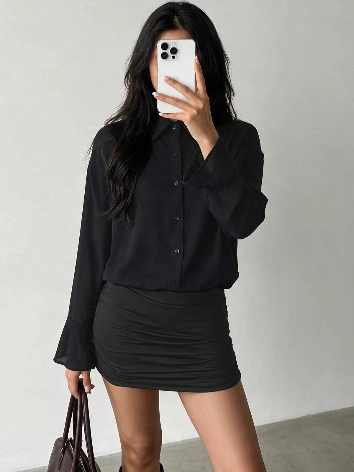 Button Front Flounce Sleeve Bodycon Shirt Dress 101001664786190 49 Affordable Fashion Under $100 Jerry's Apparel 