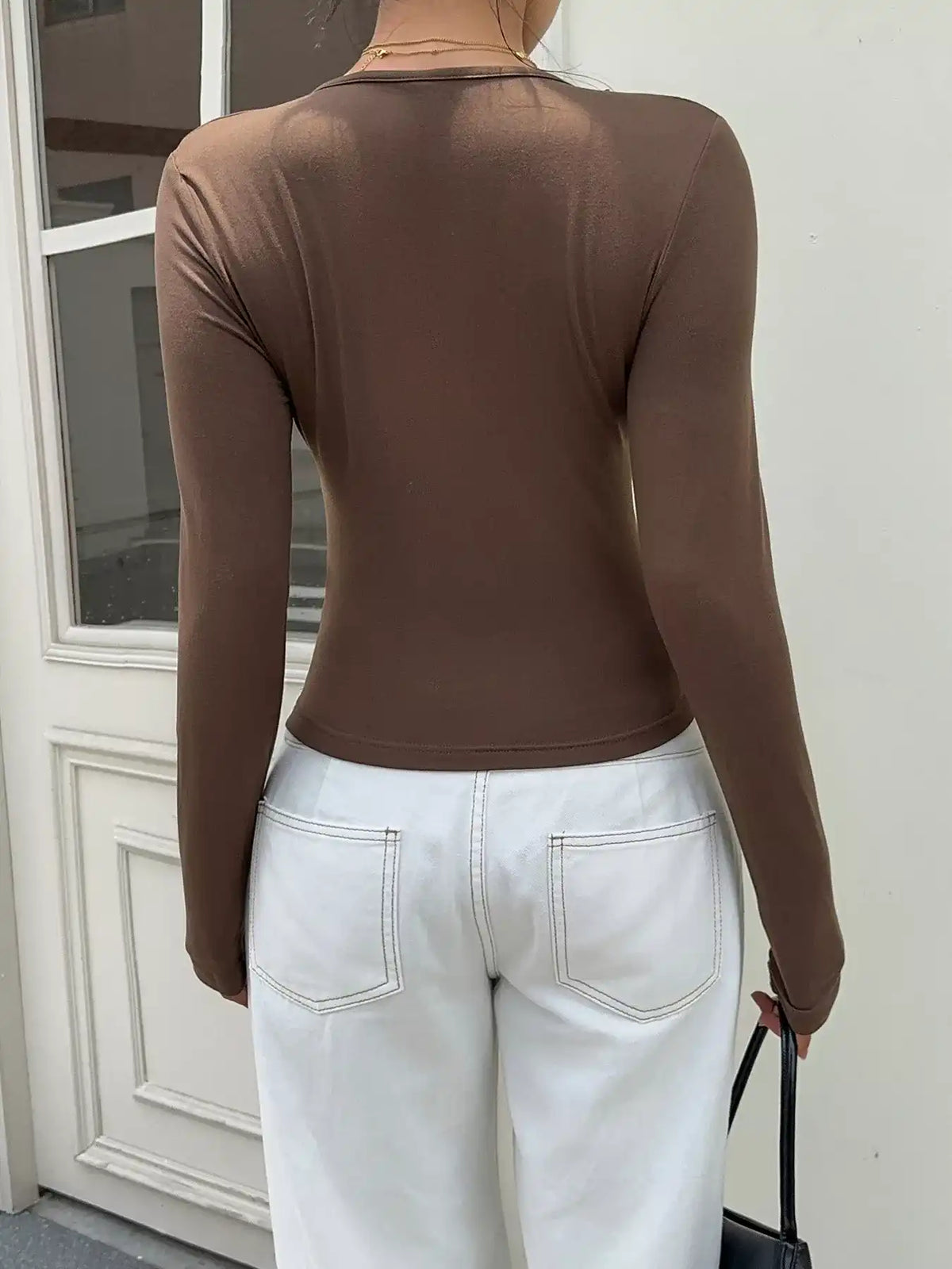 Lace-Trimmed V-Neck Long Sleeve T-Shirt 101001034091782 33 Affordable Fashion Under $100 Jerry's Apparel 