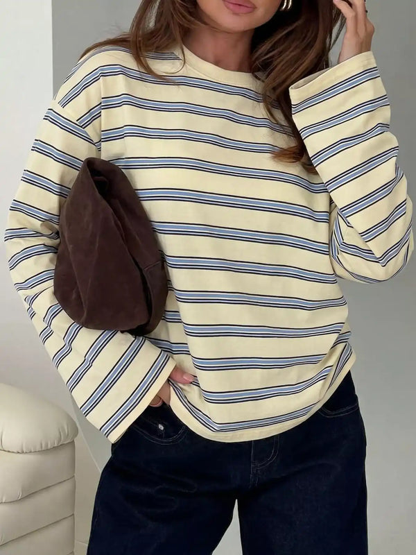 Oversized Striped Long-Sleeve T-Shirt 101001115047789 35 Affordable Fashion Under $100 Jerry's Apparel 